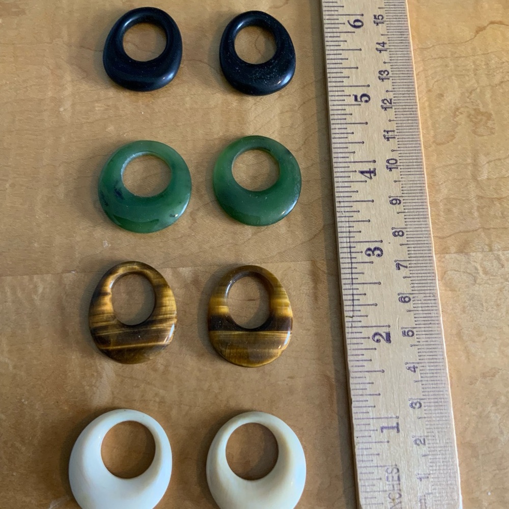 Semi Precious Stone Hoops 4 Pairs Vintage - Picture 1 of 11